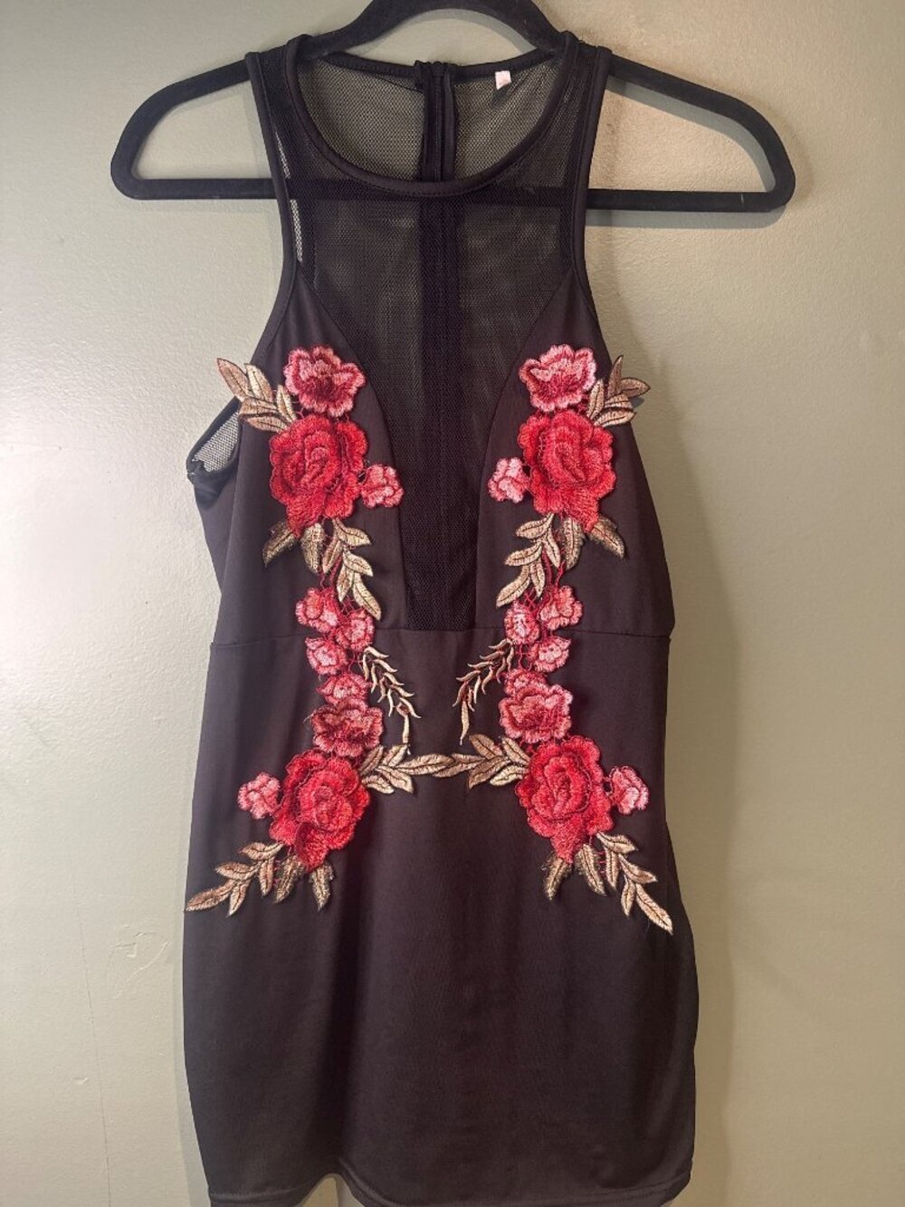 Cotton Blend Tank Top  Size L Floral Embroidered Mesh Goth Fairy Dark Romantic